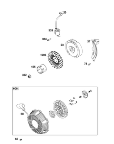 Flywheel, Ignition, And Starter Group Diagram and Parts List for 10R232-0026-F1 100000 - 19Z999 Briggs and Stratton Engine